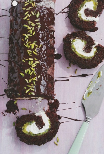 picture of Pistachio and chocolate roulade
 Chocolate